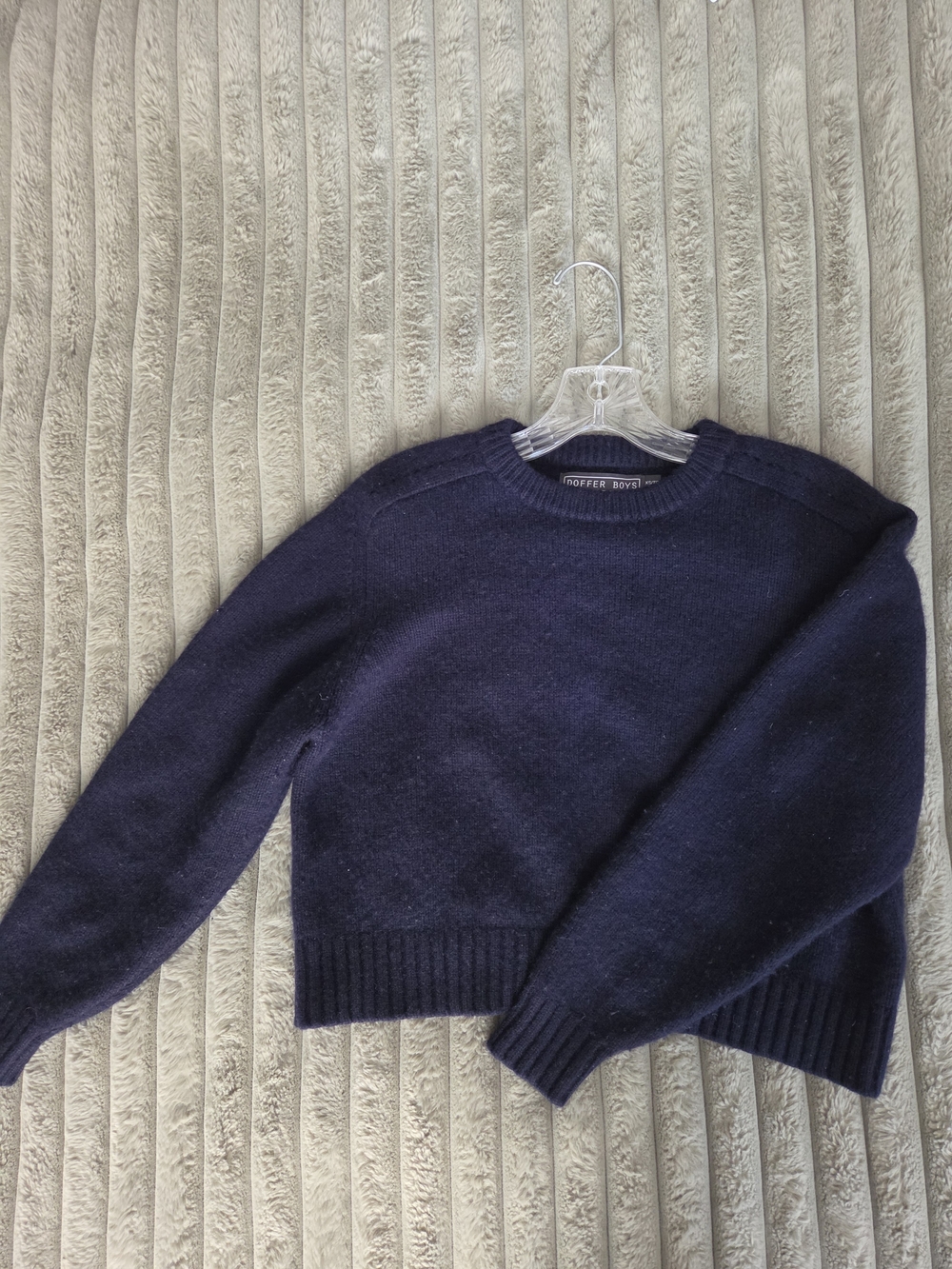 Doffer Boys 100% Cashmere Cropped Crewneck Sweater - Navy - XS